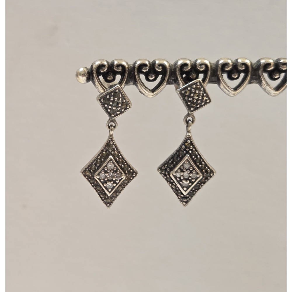 Vintage Sterling Silver & Marcasite Dangle Earrings Bali Style